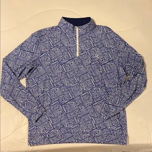 Rhoback Blue Geometric Zip Up Sweater